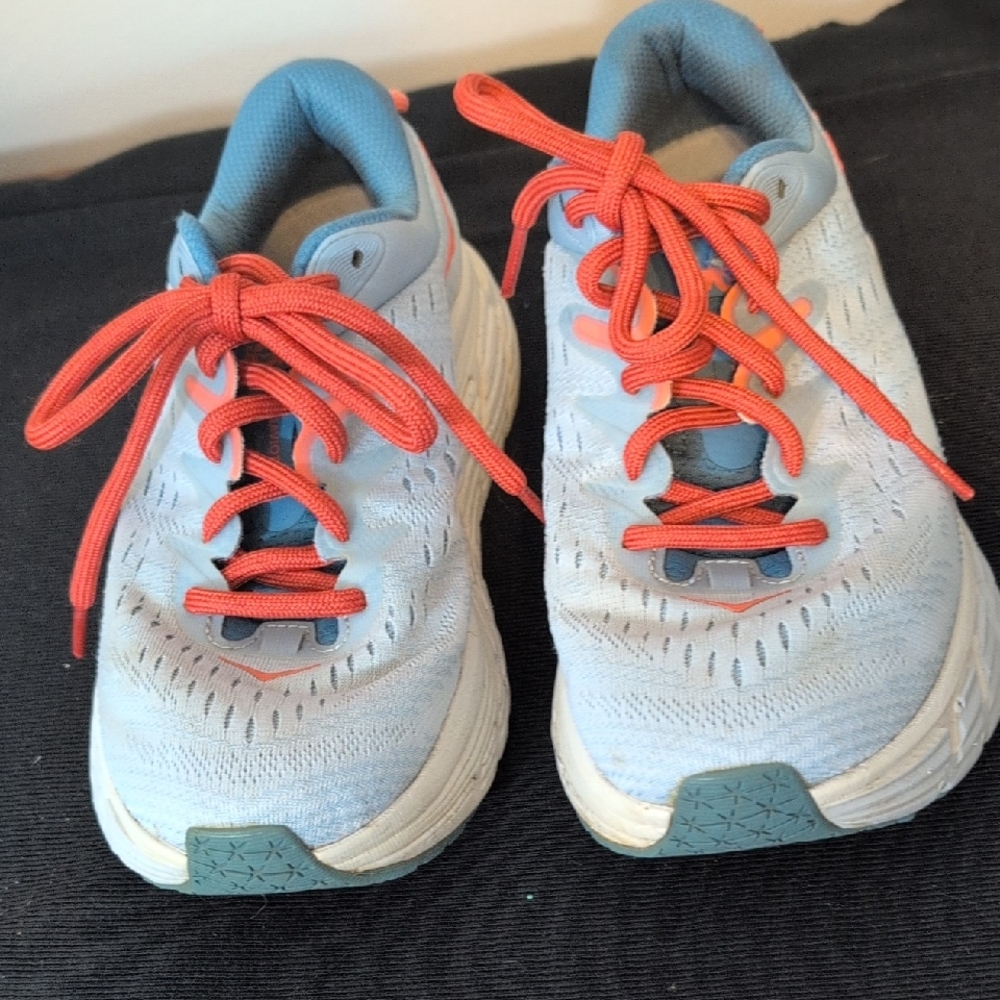 Hoka One One Women's Sneakers in Light Blue and Red